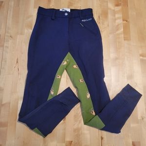 Buckwild Breeches High-Waist Horse Print Navy & Green Riding Pants Size XXS